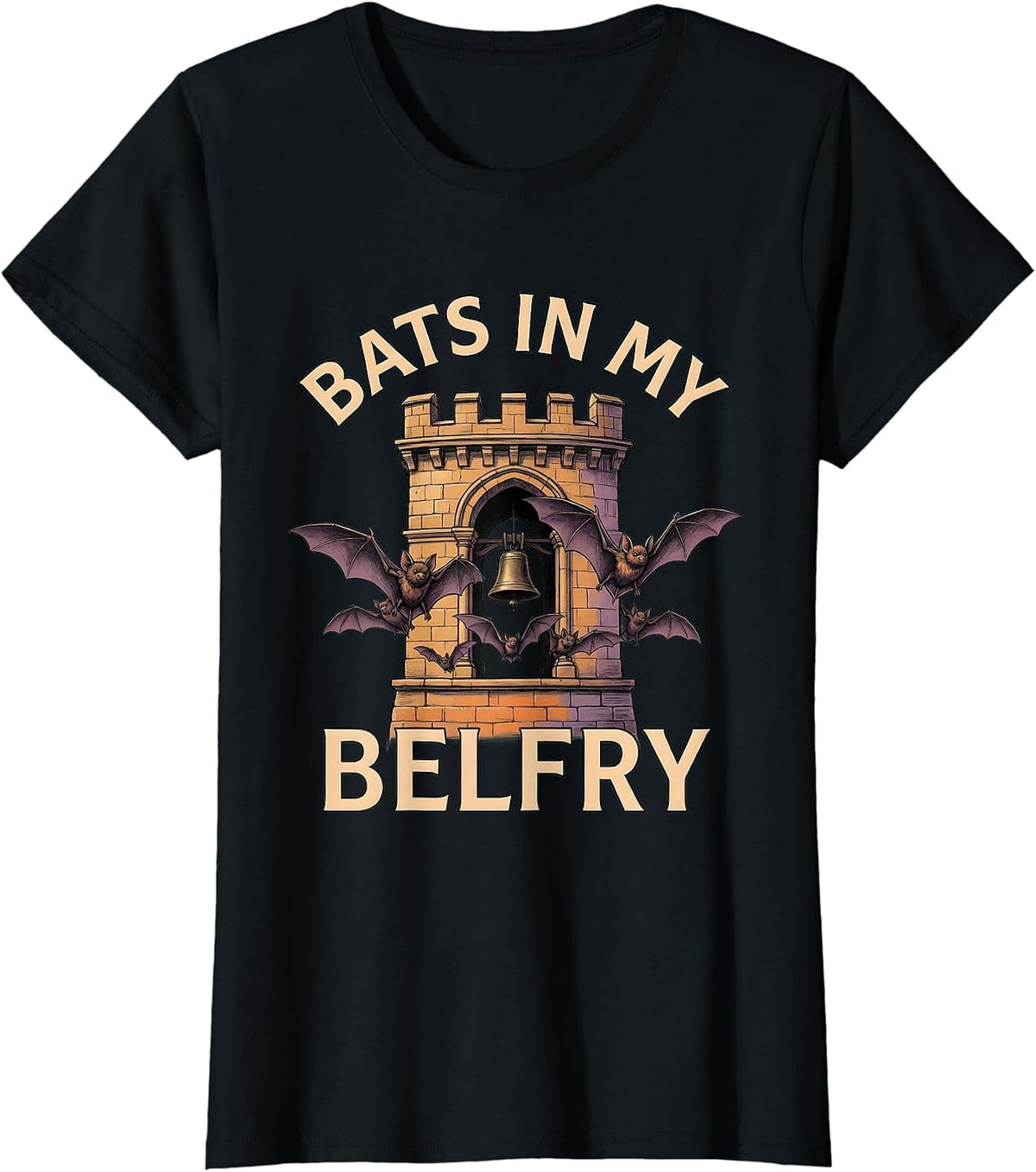 Bats In My Belfry Spooky Season Design T-Shirt - Black