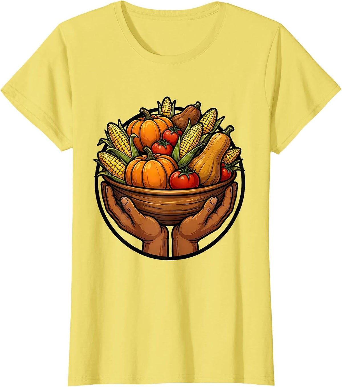 Thanksgiving Cornucopia Harvest Abundance Design T-Shirt - Lemon Yellow