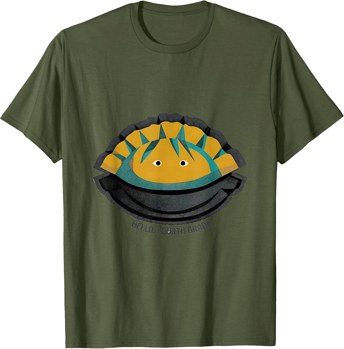 Hello, Fourth Grade Midcentury Modern Kawaii Dumpling Girl T-Shirt - Olive Green