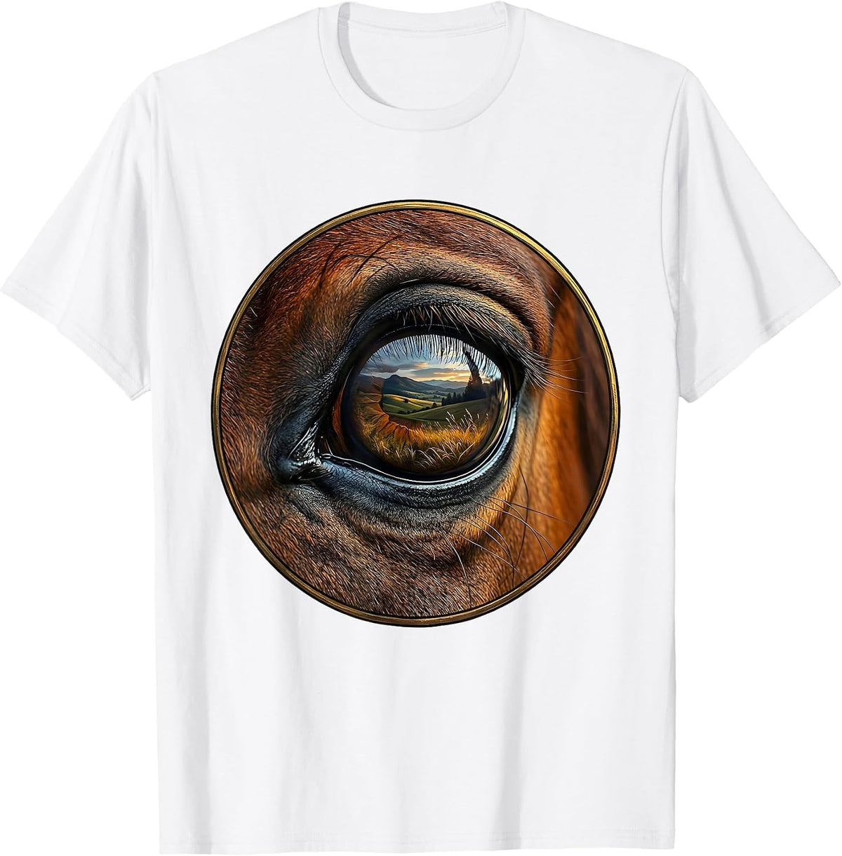 Men's Horse Eye Close-Up With Landscape Reflection T-Shirt - White