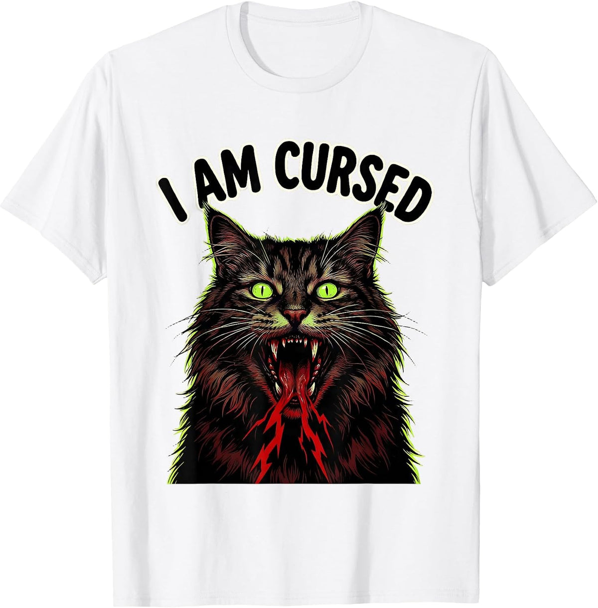 Men's I Am Cursed Horror Funny Cat Meme Bootleg Brainrot T-Shirt - White