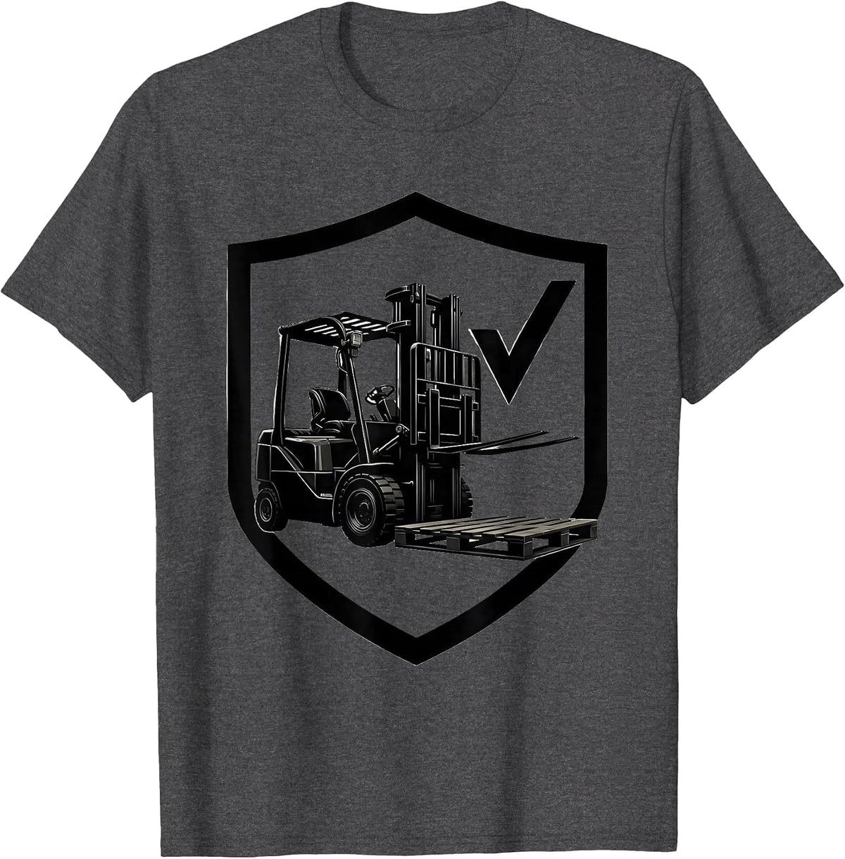 Men's Forklift Badge Silhouette Funny Forklift Driver T-Shirt - Dark Heather Grey