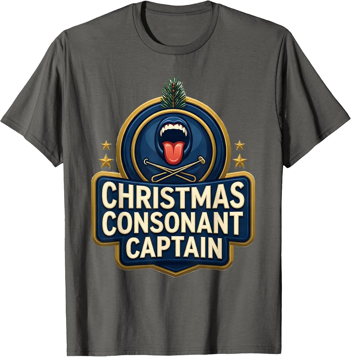 Christmas Consonant Captain Retro Groovy Speech Therapist T-Shirt - Asphalt Grey