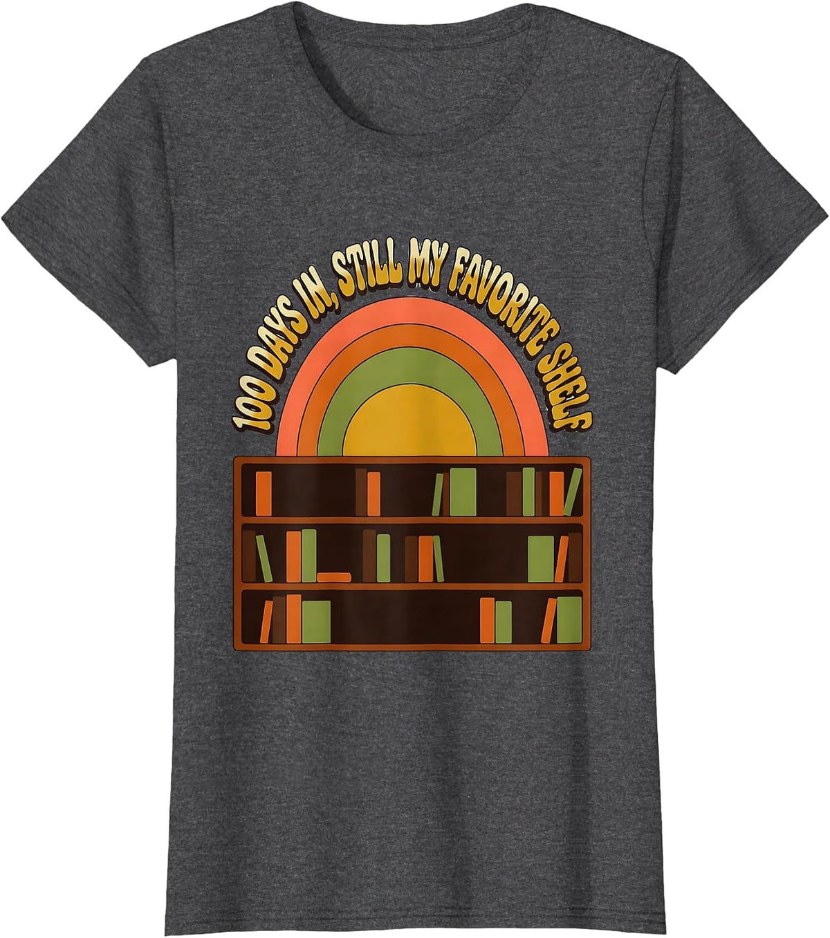 Women's 100 Days In Still My Favorite Shelf Retro 70s Teacher T-Shirt - Dark Heather Grey