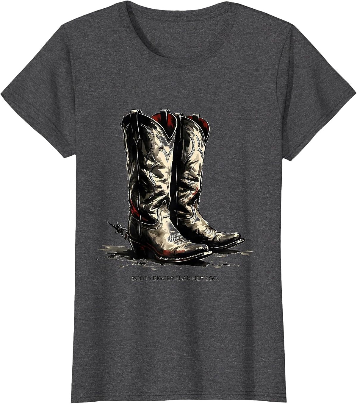 Women's Boots Bigger Than Her Ego Western Design T-Shirt - Dark Heather Grey