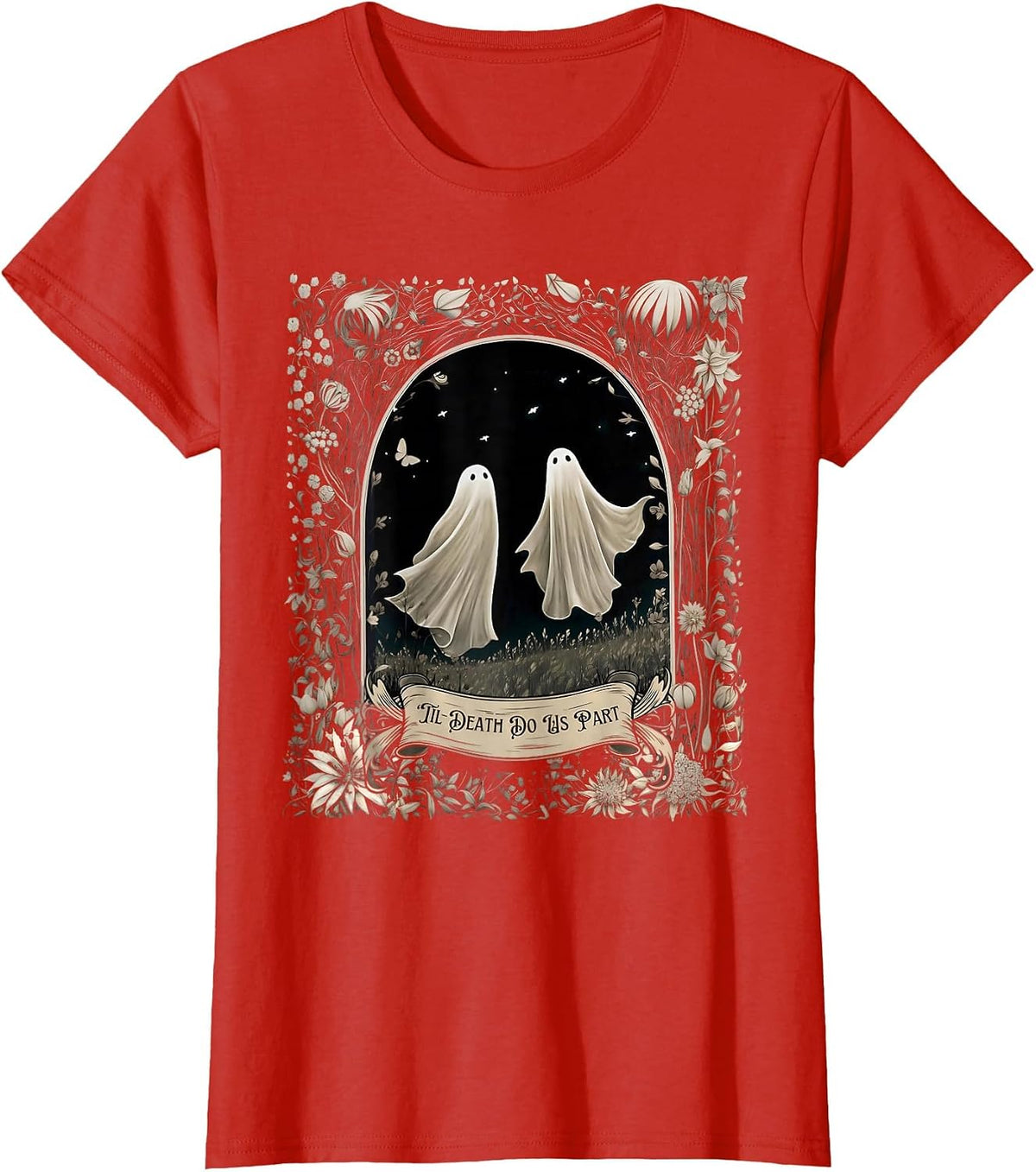 Til Death Do Us Part Spooky Season Halloween Ghost Vintage T-Shirt - Red