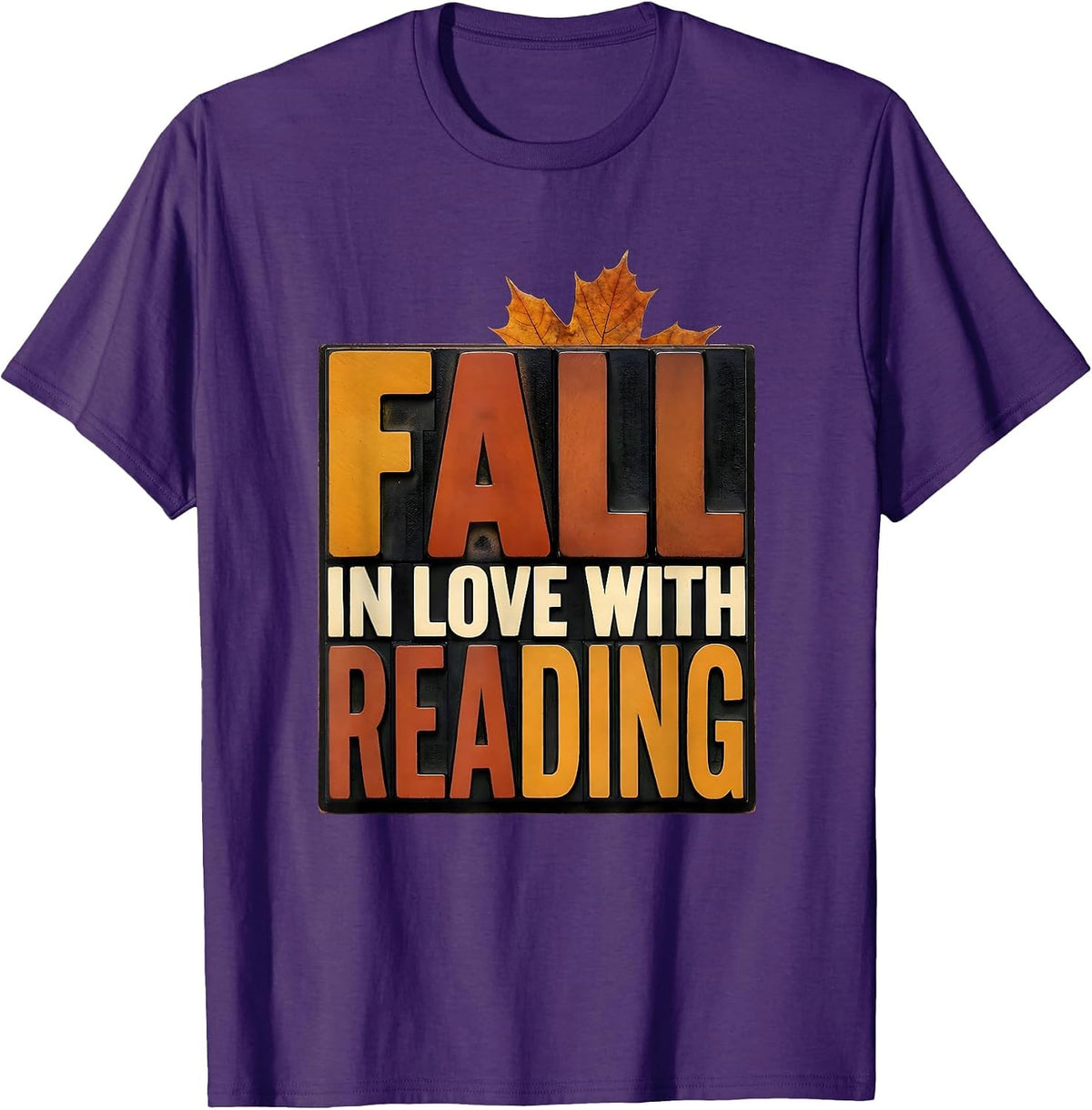Men's Fall In Love With Reading Wood Type Teacher Book Lover T-Shirt - Purple