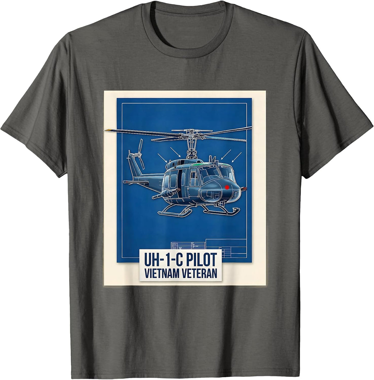 Men's UH-1C Pilot Vietnam Veteran Military Helicopter Pilot T-Shirt - Asphalt Grey