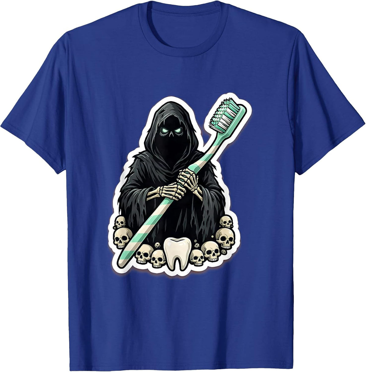 Men's Dental Halloween Grim Reaper Giant Toothbrush T-Shirt - Royal Blue