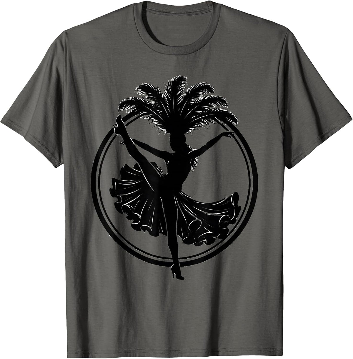 Showgirl High Kick Sequined Costume Graphic T-Shirt - Asphalt Grey