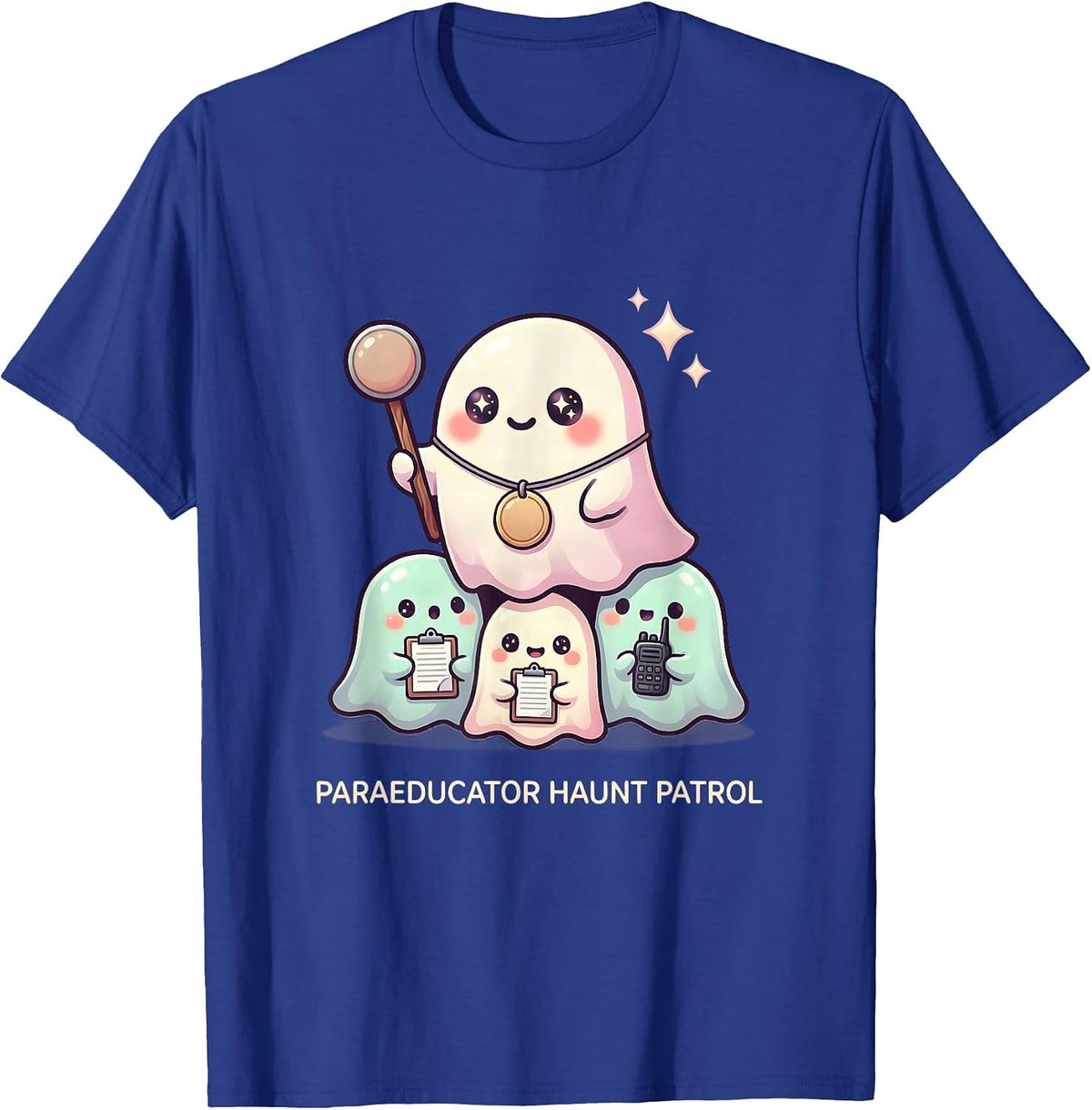 Men's Paraeducator Haunt Patrol Cute Kawaii Ghost Paraeducator T-Shirt - Royal Blue