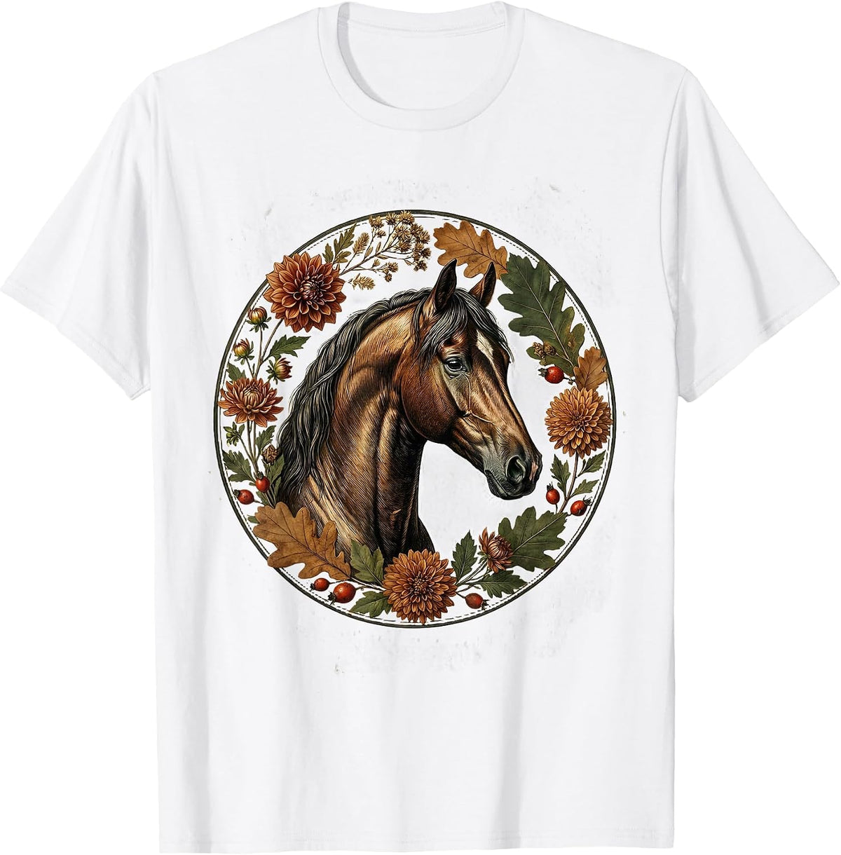 Men's Floral Crown Horse Fall Derby Fashion Design T-Shirt - White