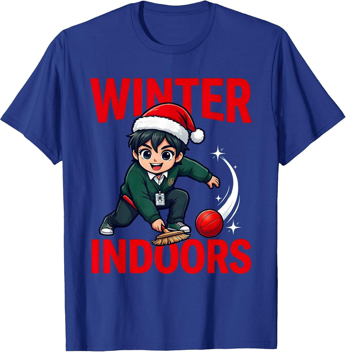 WINTER INDOORS Funny School Staff Christmas T-Shirt - Royal Blue