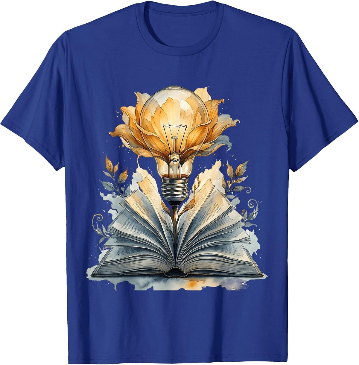 Reading Teacher Lightbulb Book Bloom Illustration T-Shirt - Royal Blue