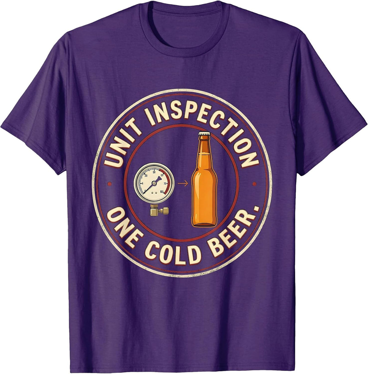 Men's Unit Inspection: One Cold Beer Funny HVAC Tech Humor T-Shirt - Purple