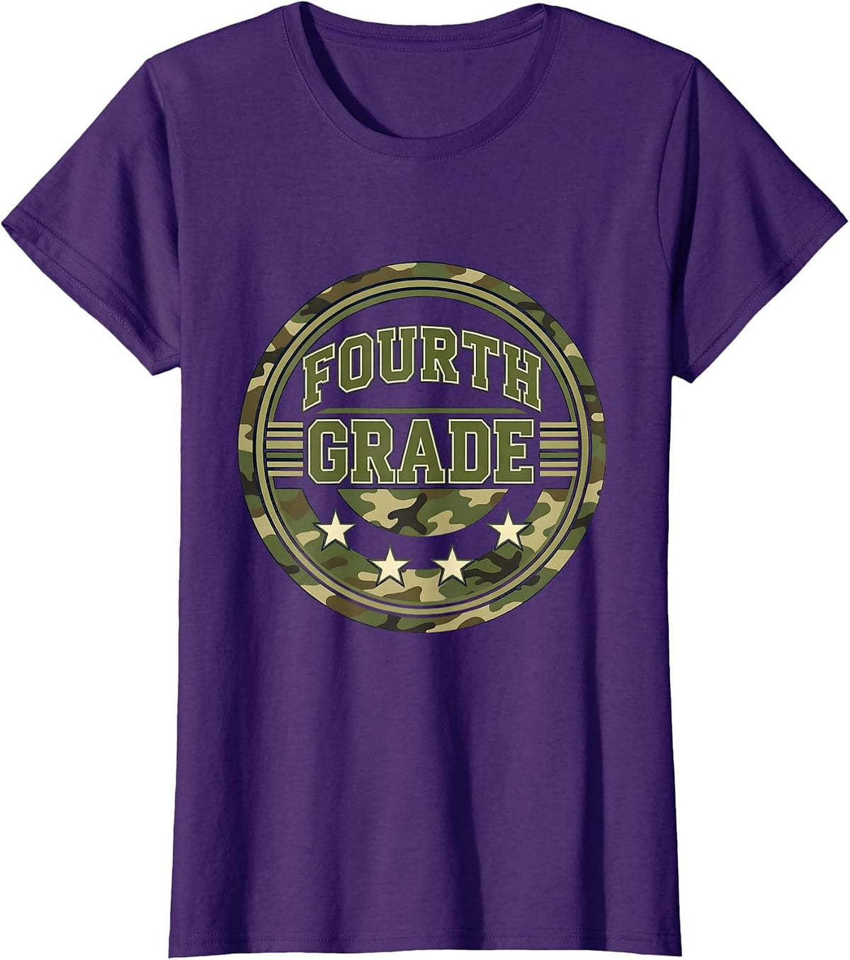 Women's Fourth Grade Camo Back To School Boys Grade Badge T-Shirt - Purple
