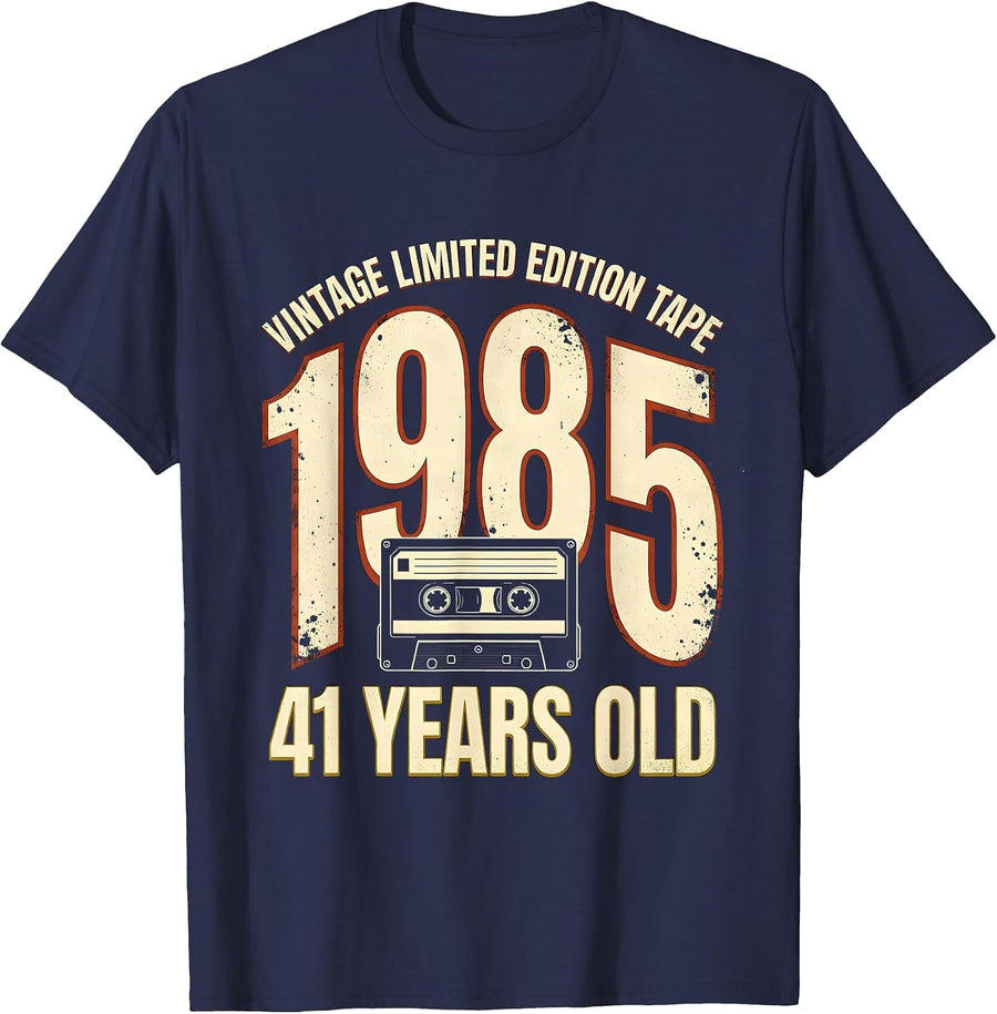 Vintage Limited Edition Tape 1985 — 41 Years Old Birthday T-Shirt - Navy Blue