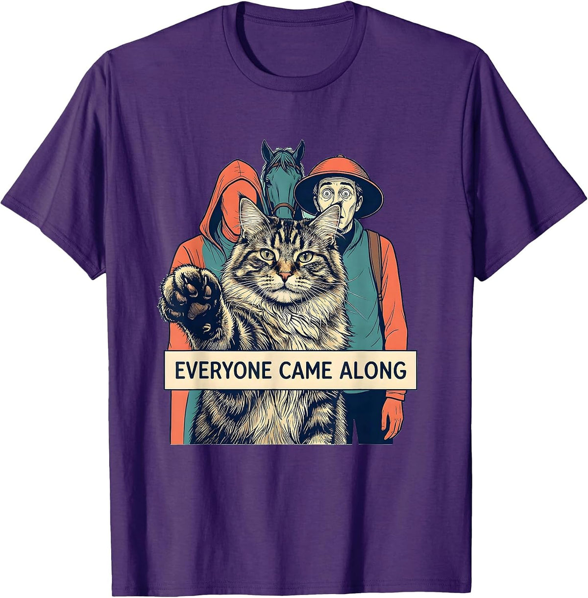 Everyone Came Along Funny Norwegian Forest Cat Selfie T-Shirt - Purple