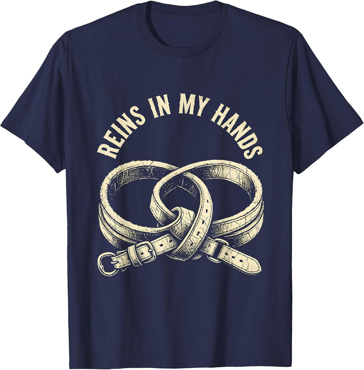 Men's Reins In My Hands Western Cowboy Design T-Shirt - Navy Blue