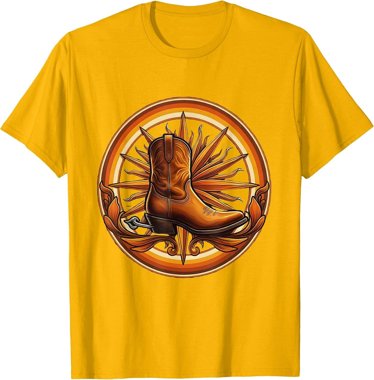 Cowgirl Boot Spur Western Graphic Tee T-Shirt - Golden Yellow