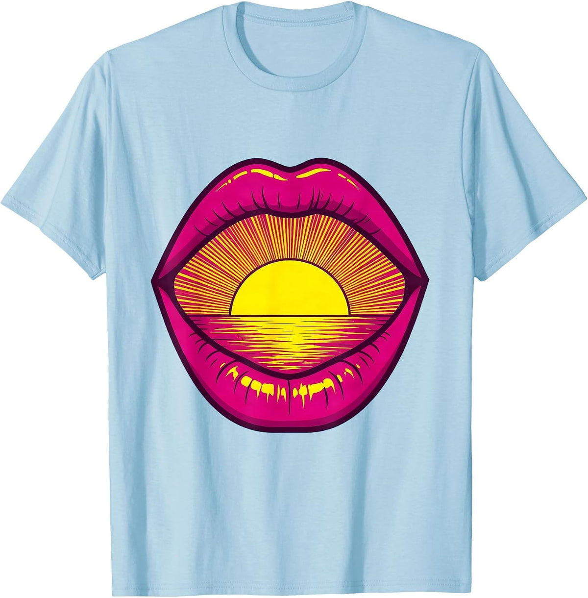 Men's Speech Therapy Sunrise Lips Illustration T-Shirt - Baby Blue