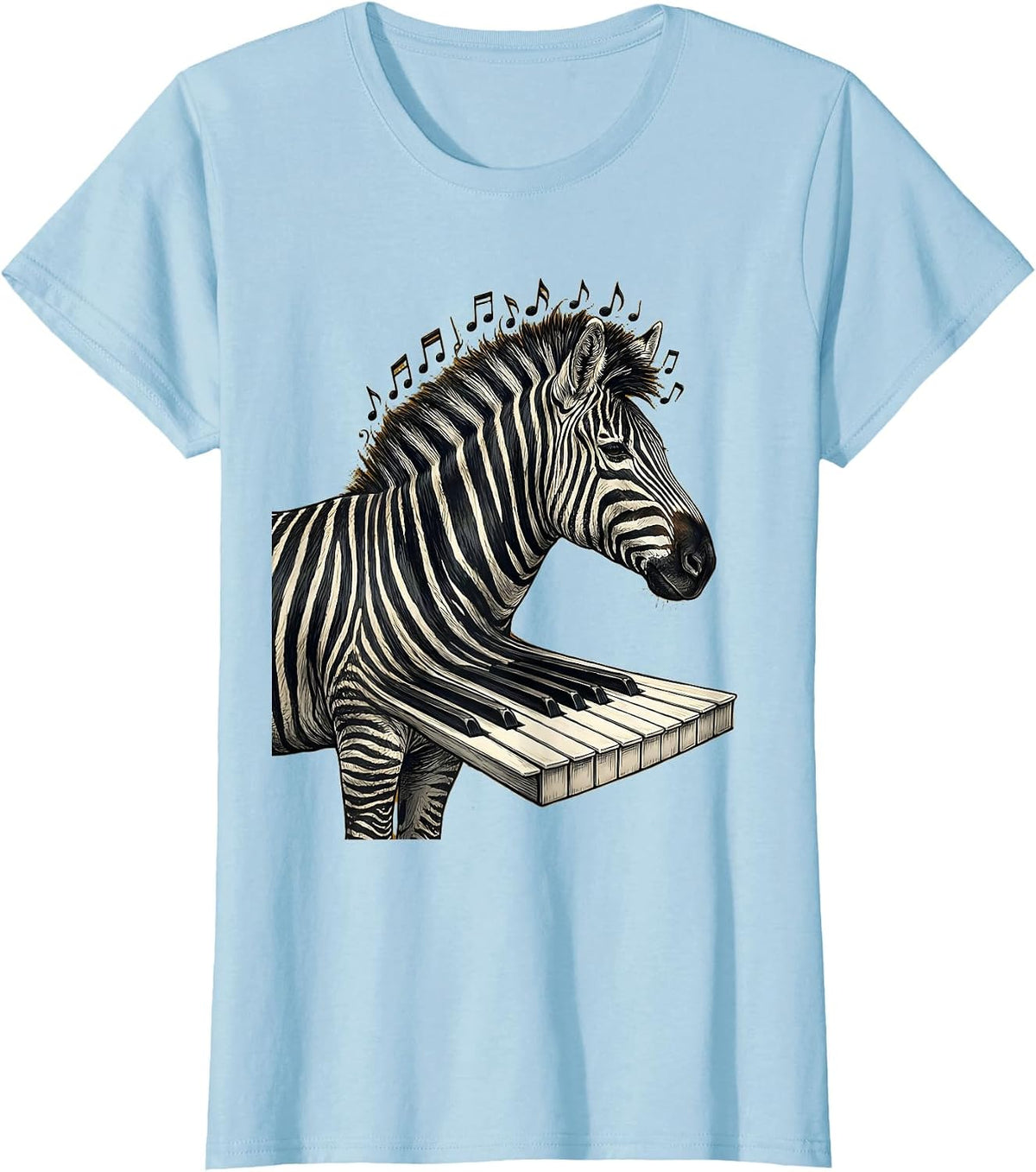 Zebra Stripes Piano Keys Music Nature Art T-Shirt - Baby Blue