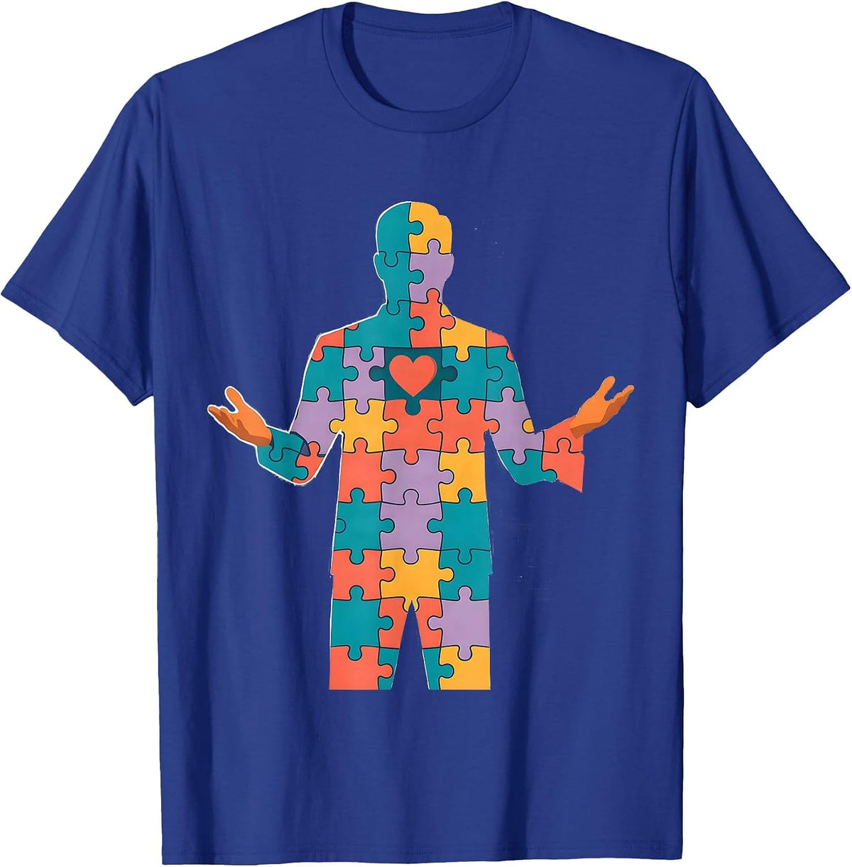 Sped Teacher Puzzle Piece Human Silhouette Design T-Shirt - Royal Blue