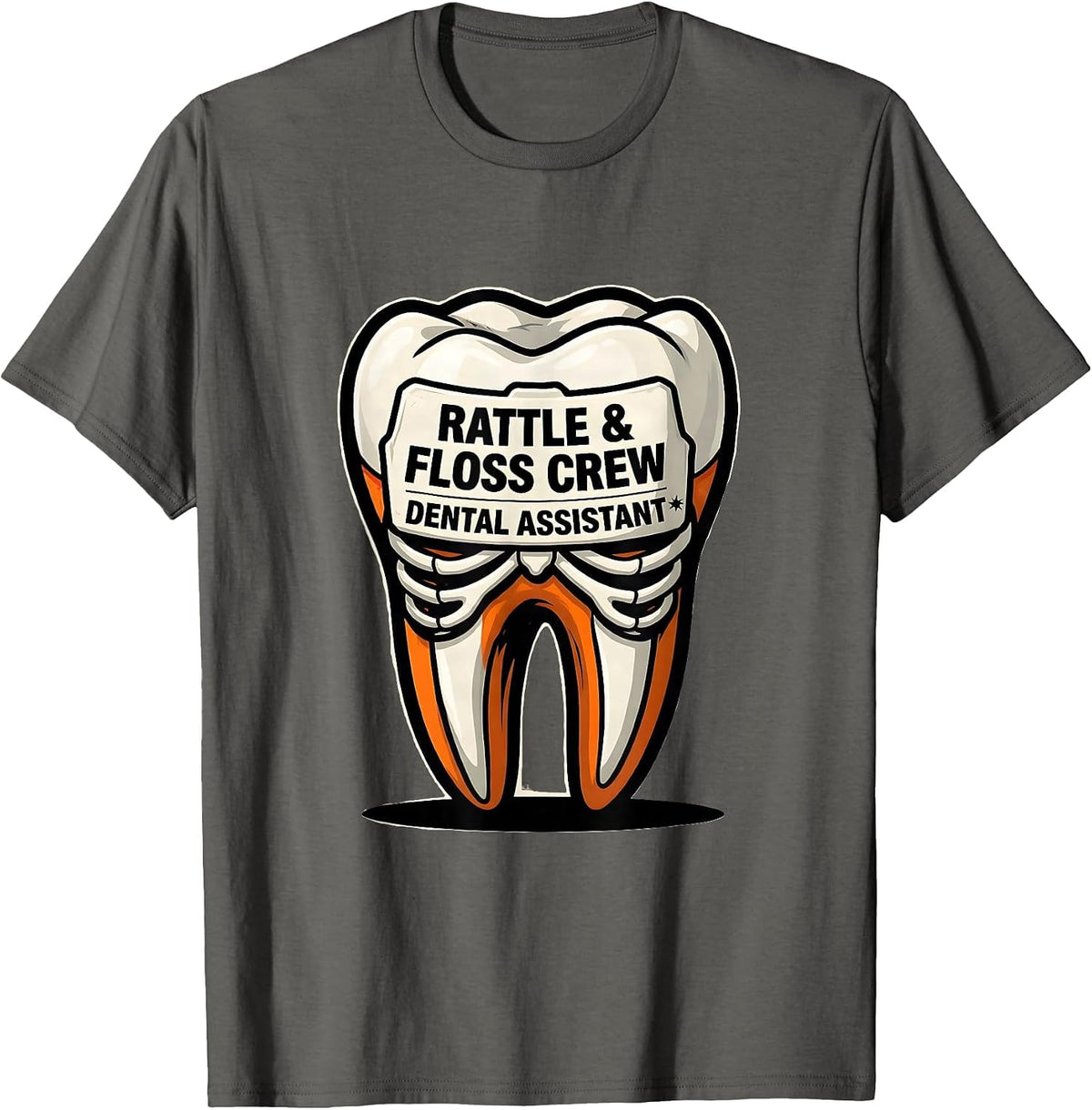 Rattle & Floss Crew Dental Assistant Cartoon Halloween T-Shirt - Asphalt Grey