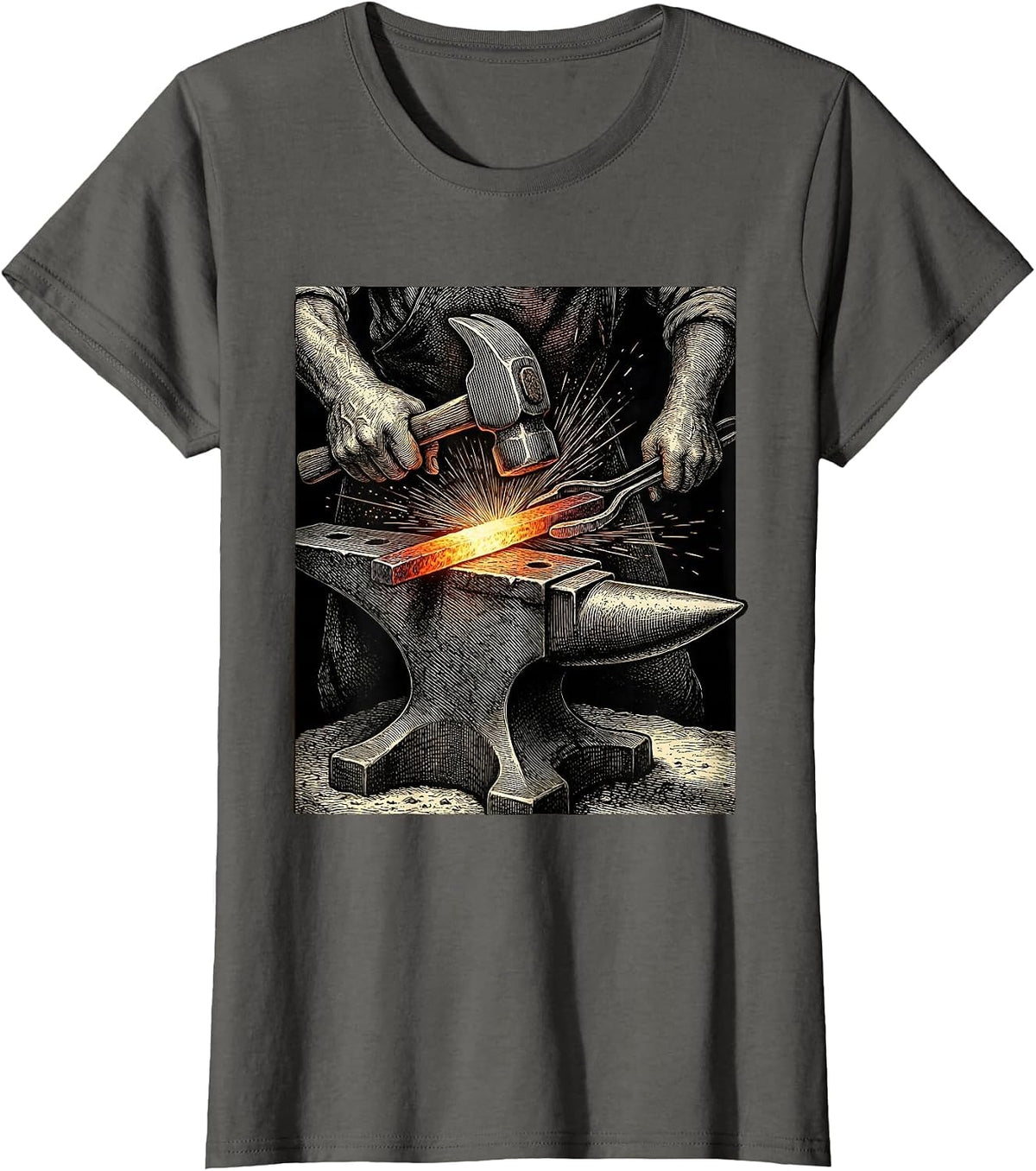 Women's Christian Blacksmith Forging Cross at Anvil T-Shirt - Asphalt Grey