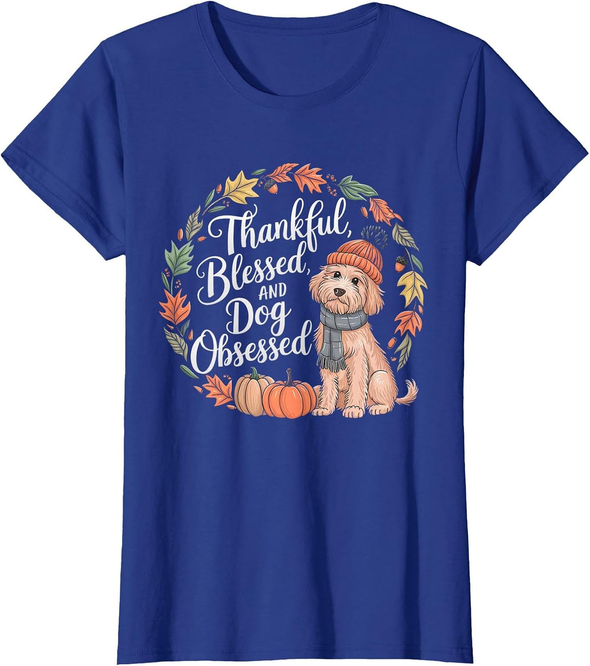 Goldendoodle Thanksgiving Pumpkin Dog Fall Leaf Autumn T-Shirt - Royal Blue