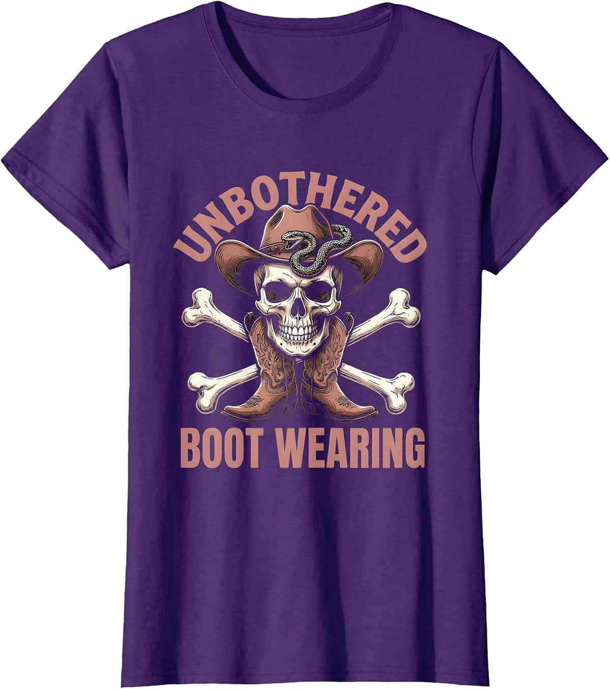 Women's Unbothered and Boot Wearing Cowboy Design T-Shirt - Purple