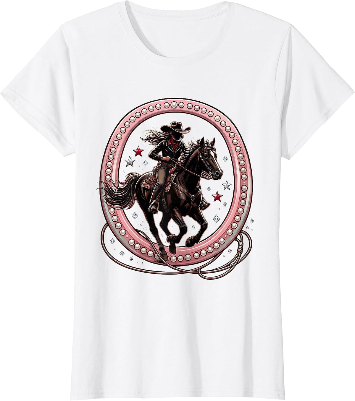 Cowgirl Silhouette Riding Horse at Sunset T-Shirt - White