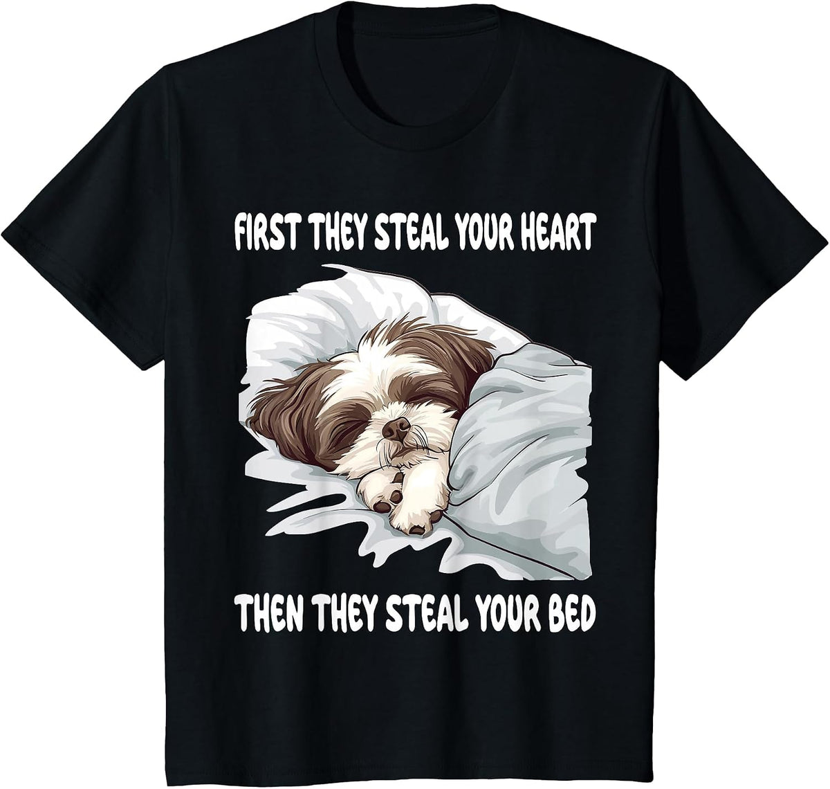 Shih Tzu Sleeping Pajamas Nightgown T-Shirt - Black