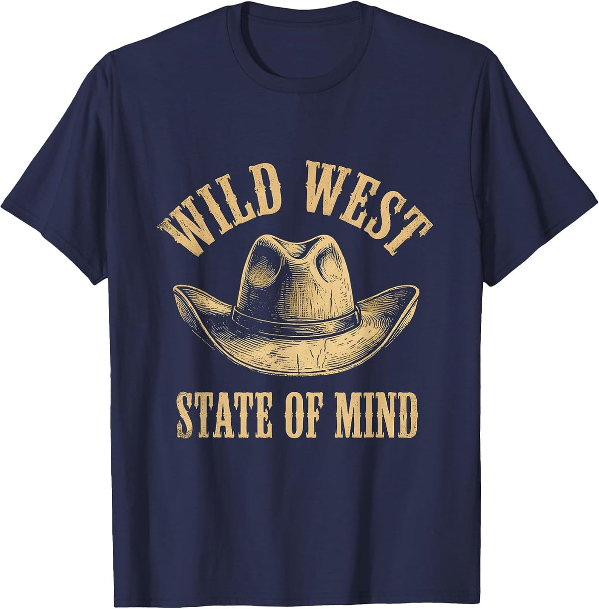 Wild West State of Mind Cowboy Design T-Shirt - Navy Blue