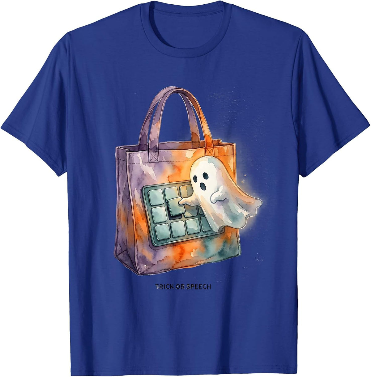 Men's Trick or Speech Watercolor Halloween Speech Therapy SLP T-Shirt - Royal Blue
