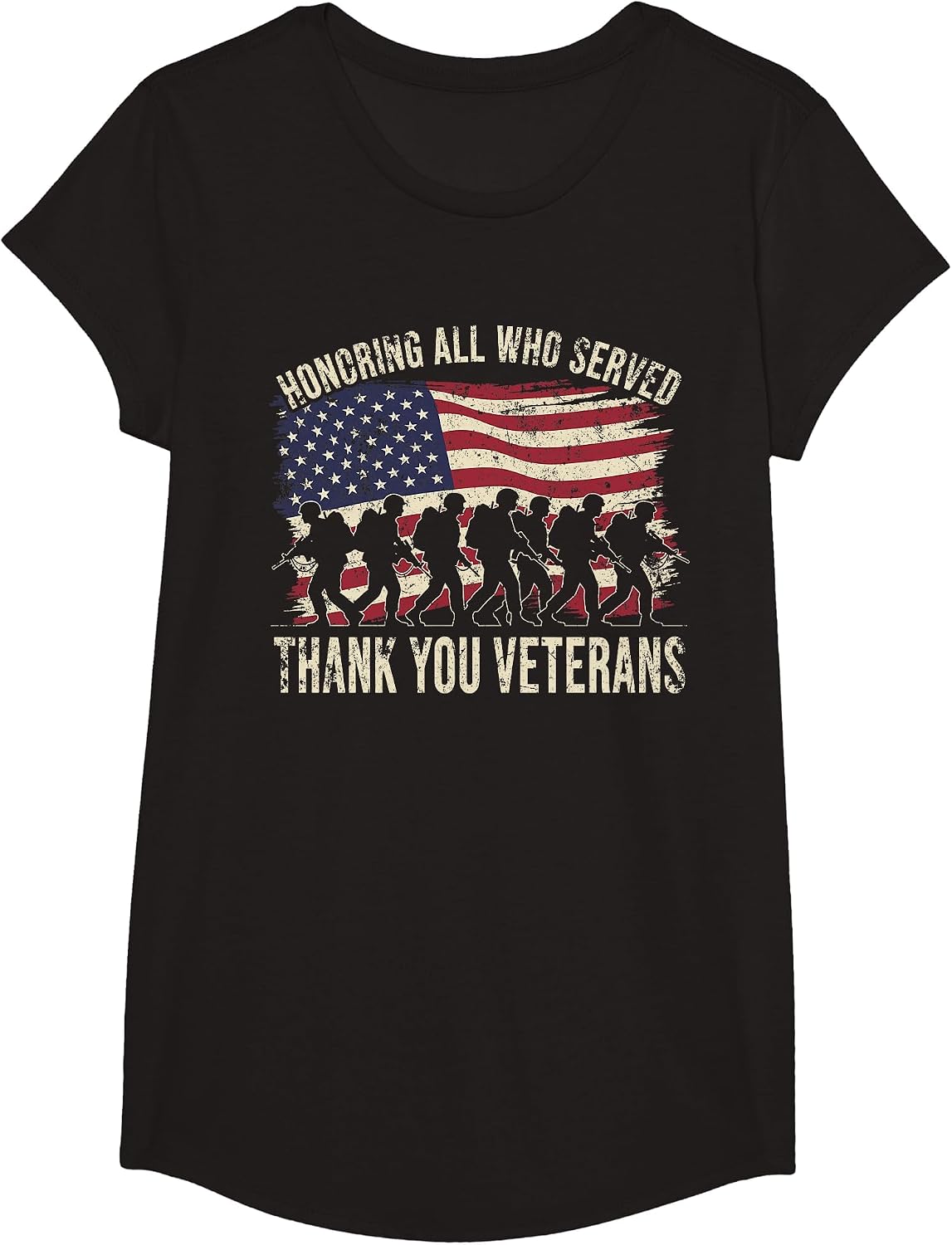 Honoring All Who Served Thank You Veterans Day Patriotic T-Shirt - Girls Black