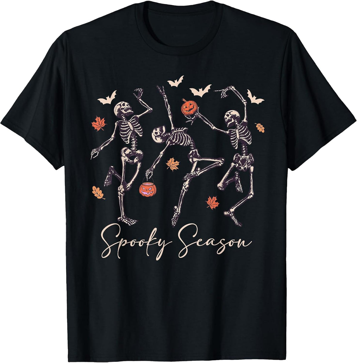 Funny Dancing Skeleton Halloween Pumpkin Spooky Season T-Shirt - Black