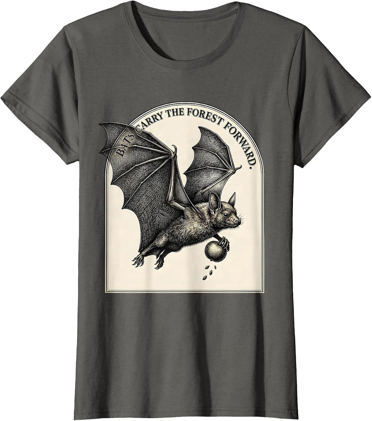 Women's Bats Carry The Forest Forward Funny Bat Lover Biology T-Shirt - Asphalt Grey