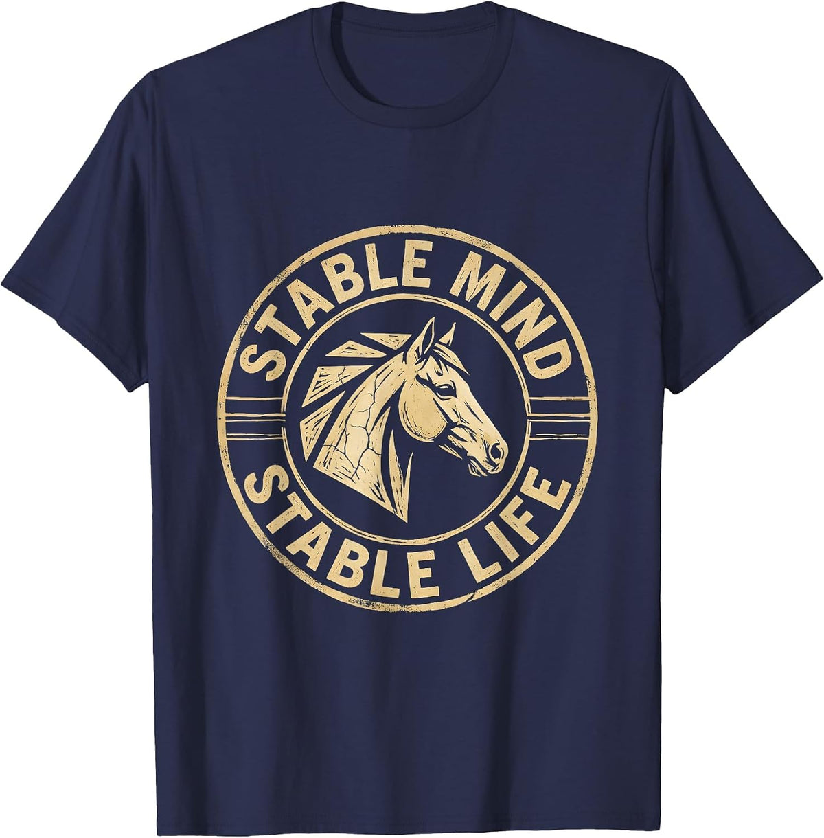Stable Mind Stable Life Horse Lover Design T-Shirt - Navy Blue