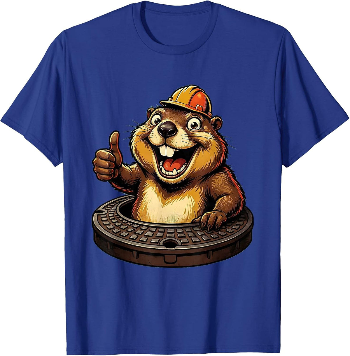 Men's Funny Groundhog Manhole Cover Pop Up Graphic T-Shirt - Royal Blue