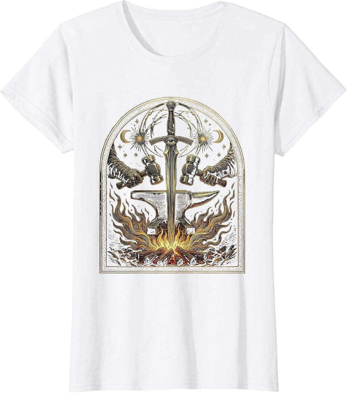 Renaissance Blacksmith Forging Sword Graphic T-Shirt - White