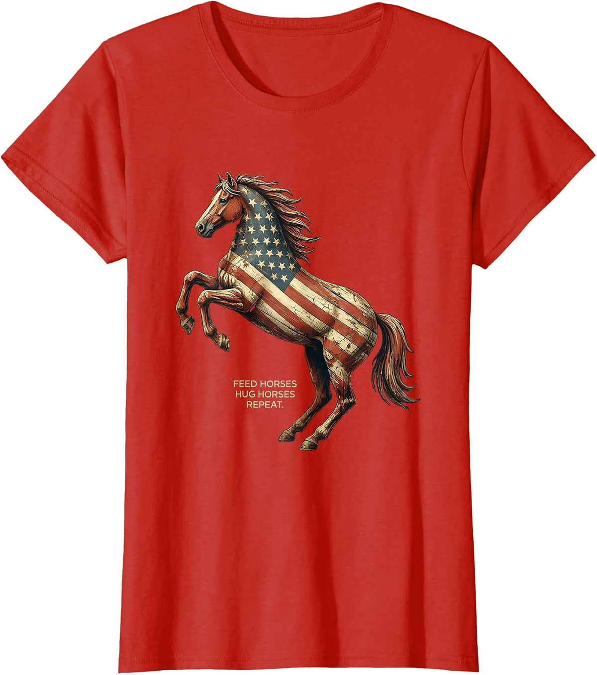 Feed Horses Hug Horses Repeat Horse Lover Design T-Shirt - Red
