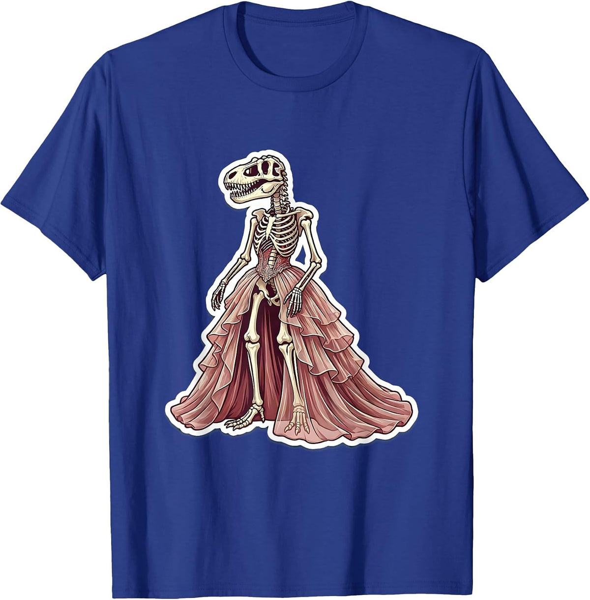 Men's Dinosaur Skeleton in Flowing Gown Graphic T-Shirt - Royal Blue