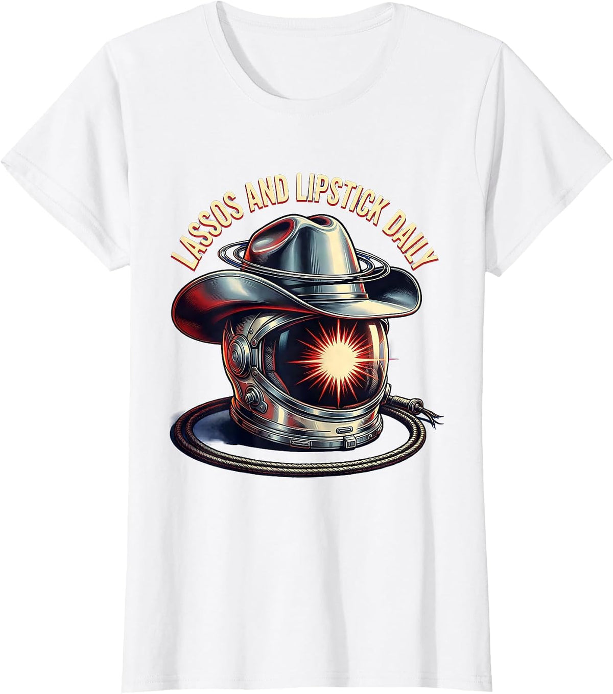 Lassos and Lipstick Daily Cowgirl Design T-Shirt - White