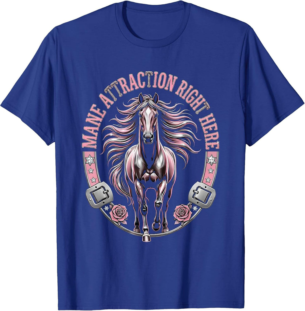 Mane Attraction Right Here Horse Lover Design T-Shirt - Royal Blue