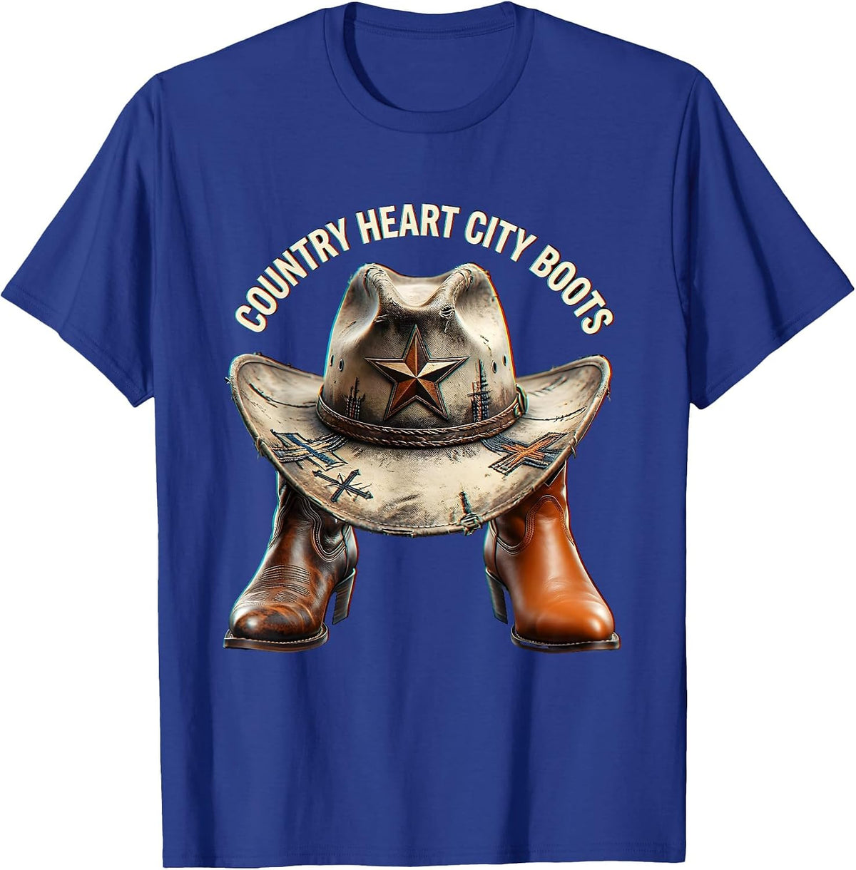 Country Heart City Boots Cowboy Design T-Shirt - Royal Blue
