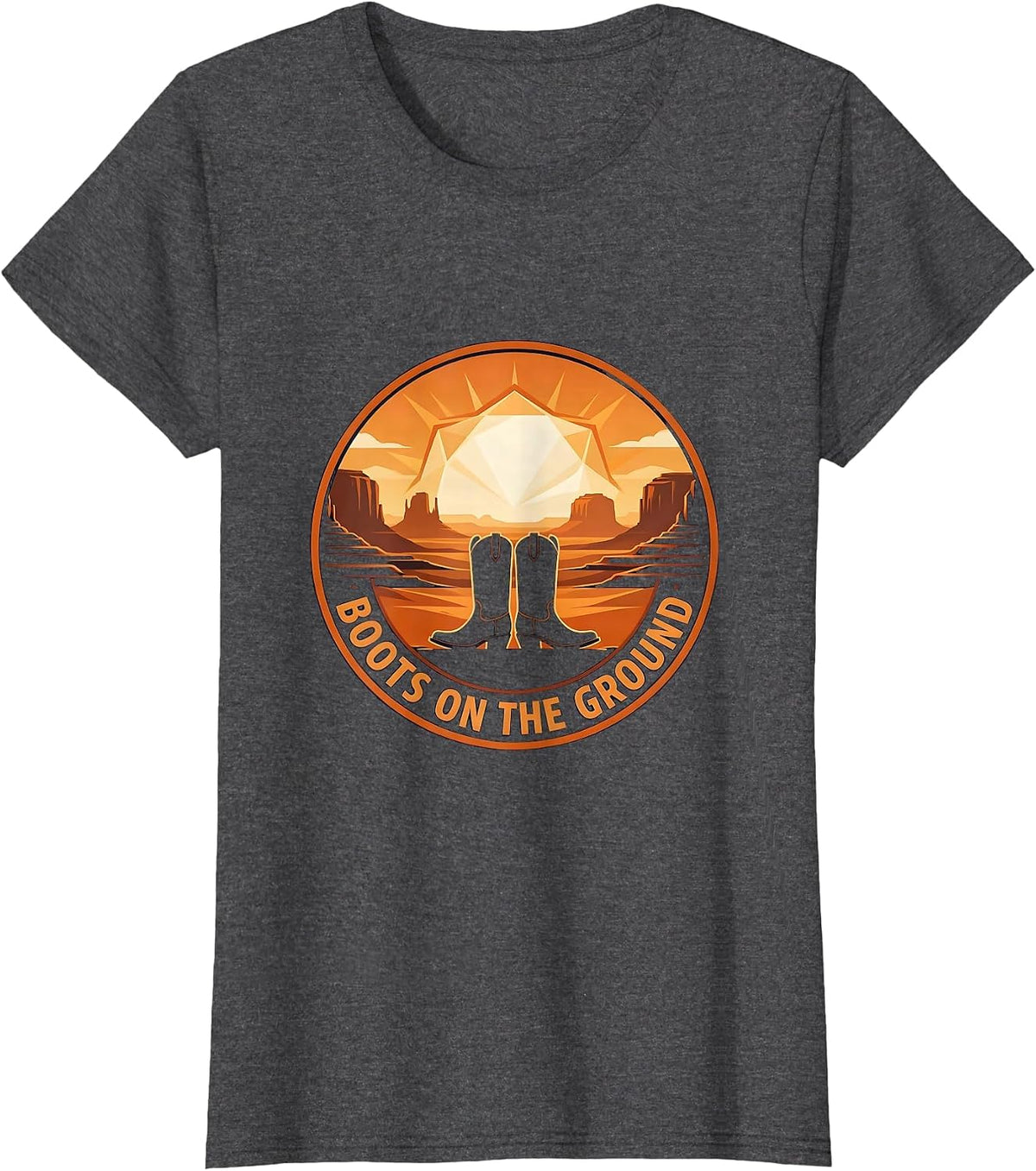 Women's Boots On The Ground Western Design T-Shirt - Dark Heather Grey