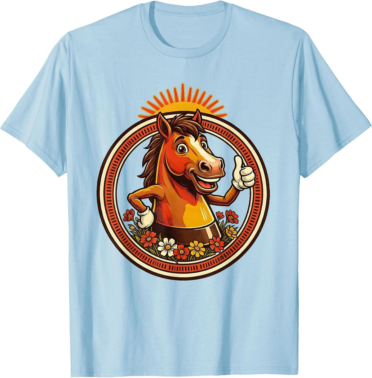 Men's Horse Hoof Print Blooming Floral Graphic Design T-Shirt - Baby Blue