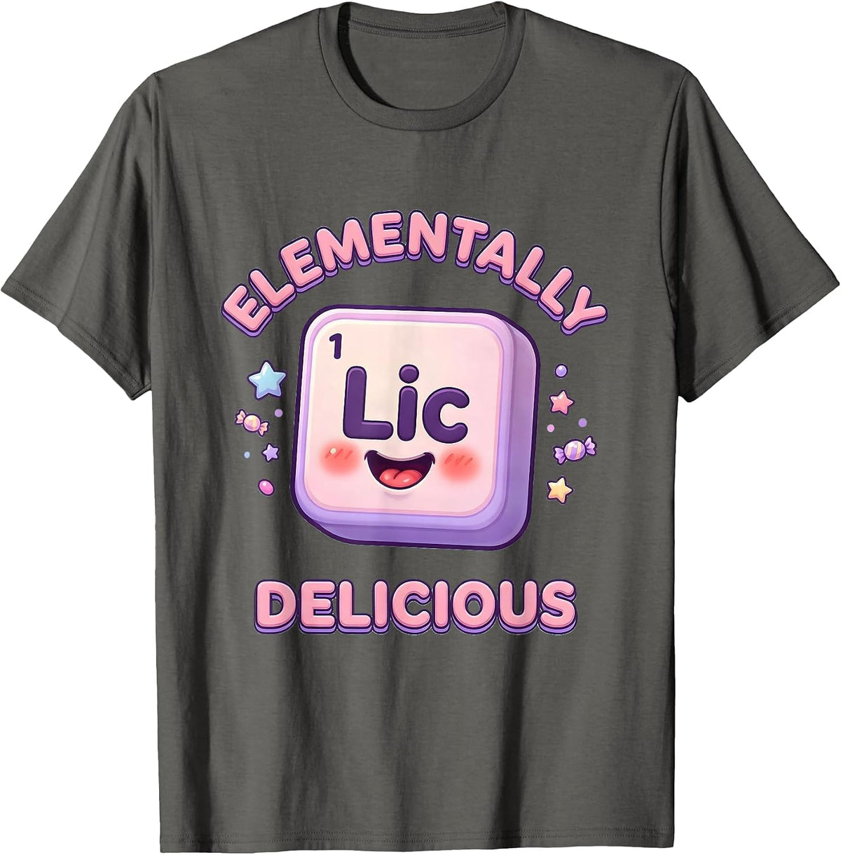 Can I Lick It Elementally Delicious Periodic Table T-Shirt - Asphalt Grey