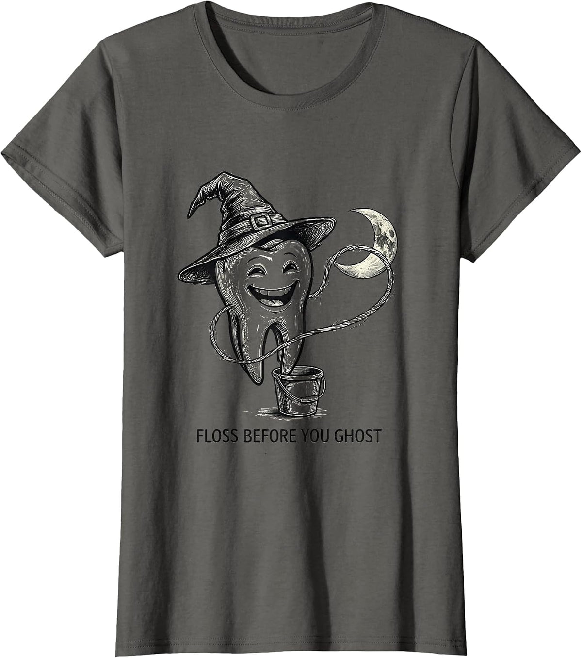 Women's Floss Before You Ghost Dental Humor Halloween Costume T-Shirt - Asphalt Grey